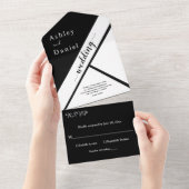 黒モダン白シエレガントック結婚ス オールインワン招待状 (貼ってはがせる)