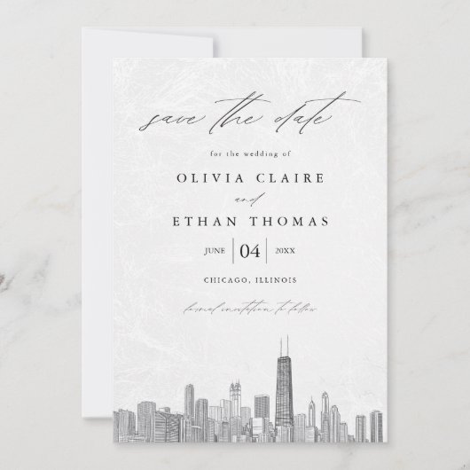 黒モダン白シカゴスカイライン結婚ズ セーブザデート (正面)