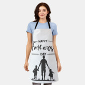 黒モダン白シルエット父のデイカード エプロン (着用した状態)