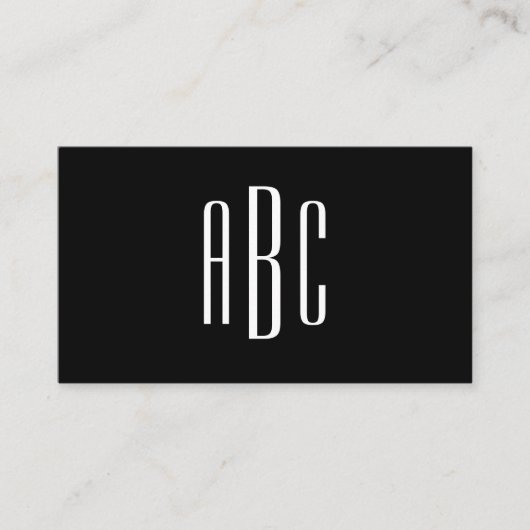 黒モダン白シンプル3文字モノグラム 名刺 (正面)