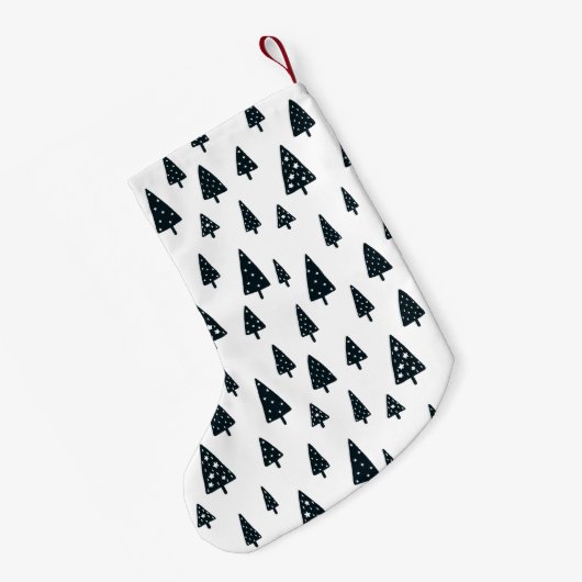 黒モダン白スカンジナビアのクリスマスツリー スモールクリスマスストッキング (裏面 (吊り時))