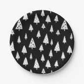 黒モダン白スカンジナビアのクリスマスツリー ペーパープレート (正面)