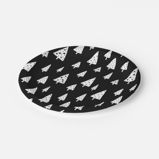 黒モダン白スカンジナビアのクリスマスツリー ペーパープレート (アングル)