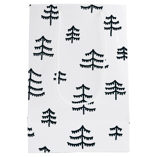 黒モダン白スカンジナビアのクリスマスツリー ミディアムペーパーバッグ (裏面)