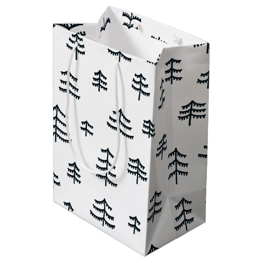 黒モダン白スカンジナビアのクリスマスツリー ミディアムペーパーバッグ (裏面アングル)