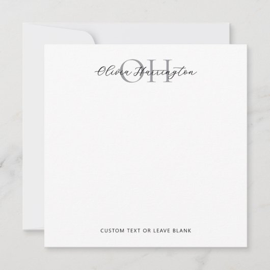 黒モダン白スクリプトクラシック四角 ノートカード (正面)