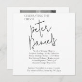 黒モダン白スクリプト写真葬式カード (正面/裏面)