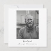 黒モダン白スクリプト写真葬式カード (裏面)