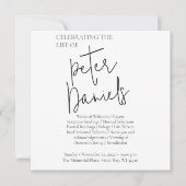 黒モダン白スクリプト写真葬式カード (正面)