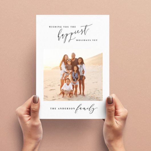 黒モダン白スクリプト1写真クリスマス シーズンカード