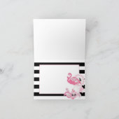 黒モダン白ストライプピンクフラミンゴ サンキューカード (内部)