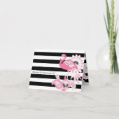 黒モダン白ストライプピンクフラミンゴ サンキューカード (正面)
