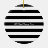 黒モダン白ストライプピンクフラミンゴ セラミックオーナメント (裏面)