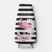黒モダン白ストライプピンクフラミンゴ ボトルクーラー (正面)