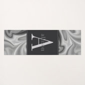 黒モダン白スワール抽象芸術モノグラム ヨガマット (裏面(横))