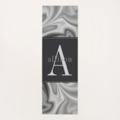 黒モダン白スワール抽象芸術モノグラム ヨガマット (裏面)