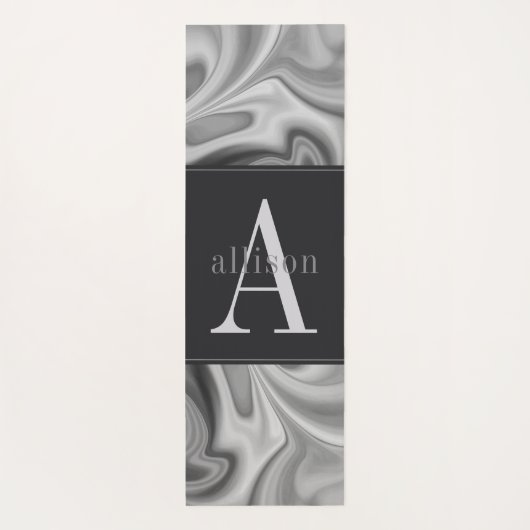 黒モダン白スワール抽象芸術モノグラム ヨガマット (裏面)