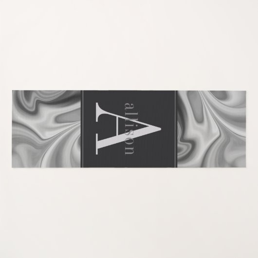 黒モダン白スワール抽象芸術モノグラム ヨガマット (正面(横))