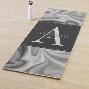 黒モダン白スワール抽象芸術モノグラム ヨガマット