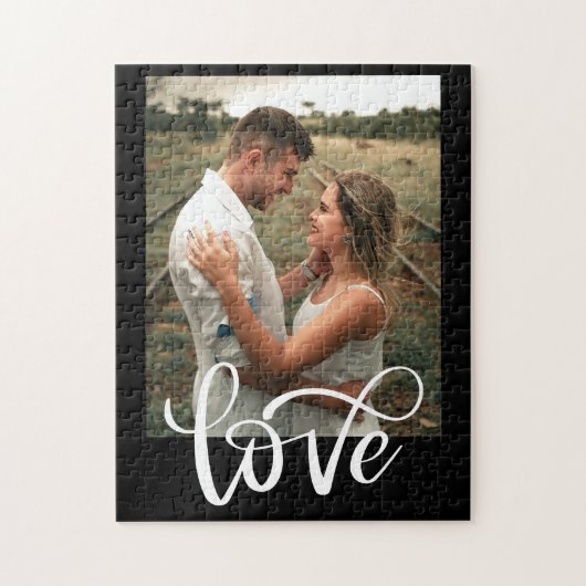 黒モダン白タイポグラフィ写真バレンタイン ジグソーパズル (縦)