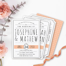 黒モダン白タイポグラフィ桃結婚の 招待状