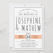 黒モダン白タイポグラフィ桃結婚の 招待状 (正面)