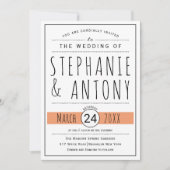 黒モダン白タイポグラフィ珊瑚結婚桃 招待状 (正面)