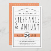 黒モダン白タイポグラフィ珊瑚結婚桃 招待状 (正面/裏面)