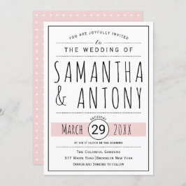 黒モダン白タイポグラフィ赤面ピンク結婚ズ 招待状