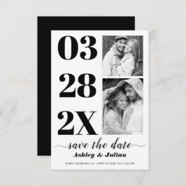 黒モダン白タイポグラフィ2枚 セーブザデート