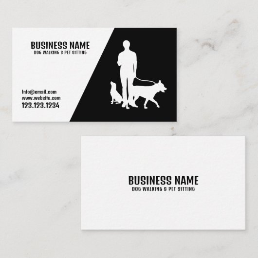 黒モダン白ドッグシルエットドッグ歩く 名刺 (正面/裏面)