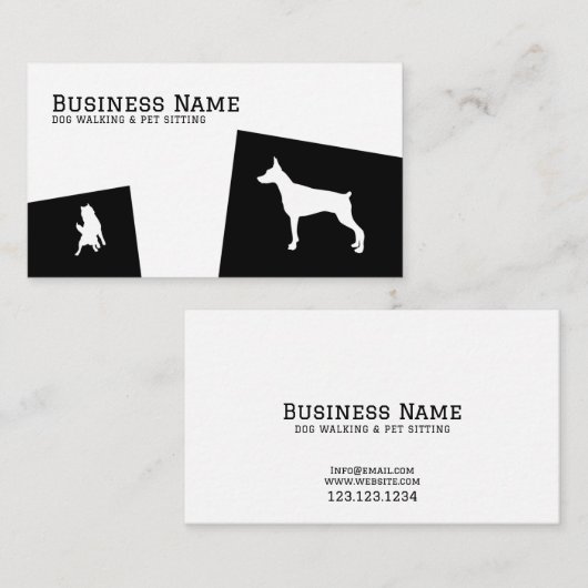黒モダン白ドバーマンペットドッグ歩く 名刺 (正面/裏面)