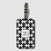 黒モダン白パズル片等文字 ラゲッジタグ (正面縦)