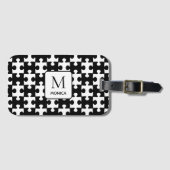 黒モダン白パズル片等文字 ラゲッジタグ (正面横)