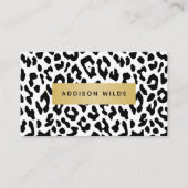 黒モダン白ヒョウ頬プリント金ゴールド 名刺 (正面)
