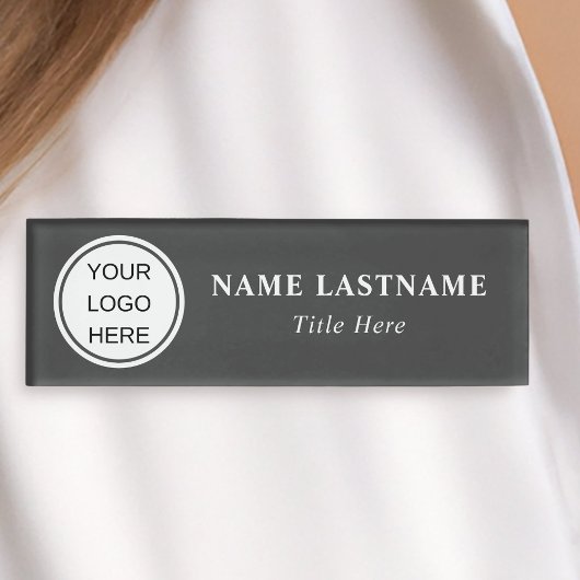 黒モダン白ビジネスのロゴ従業員 名札