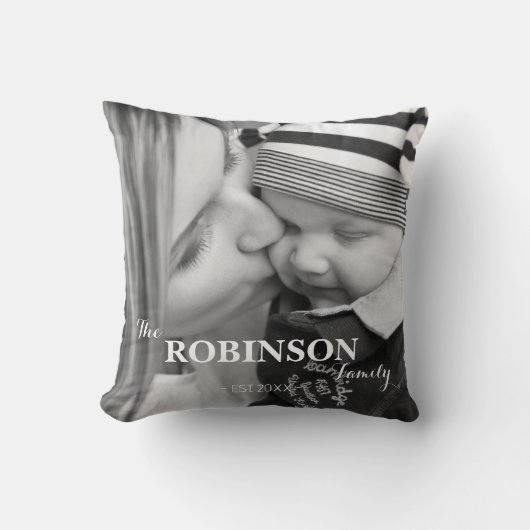 黒モダン白ファミリー名写真2 クッション (正面)