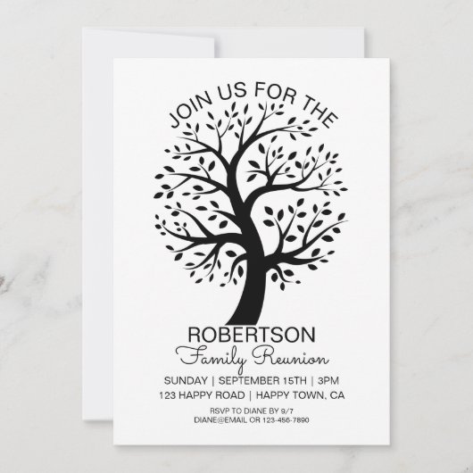 黒モダン白ファミリー懇親会ファミリーツリー 招待状 (正面)