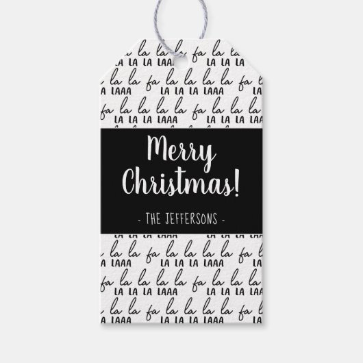 黒モダン白ファララクリスマスラップ ギフトタグ (正面)