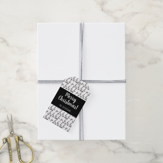 黒モダン白ファララクリスマスラップ ギフトタグ (より糸付き)