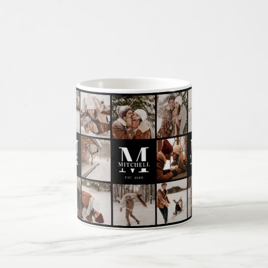 黒モダン白フォトコラージュ数々のキープサケ コーヒーマグカップ (中央)