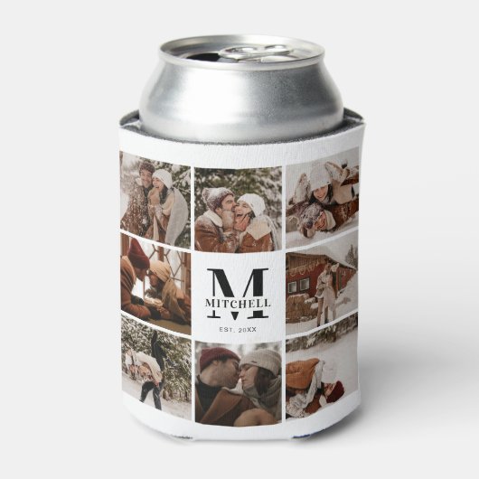 黒モダン白フォトコラージュ記念 缶クーラー (缶正面)