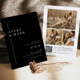 黒モダン白フォトコラージュQRコー結婚ド 招待状