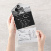 黒モダン白フォトズ結婚ーズ オールインワン招待状 (貼ってはがせる)