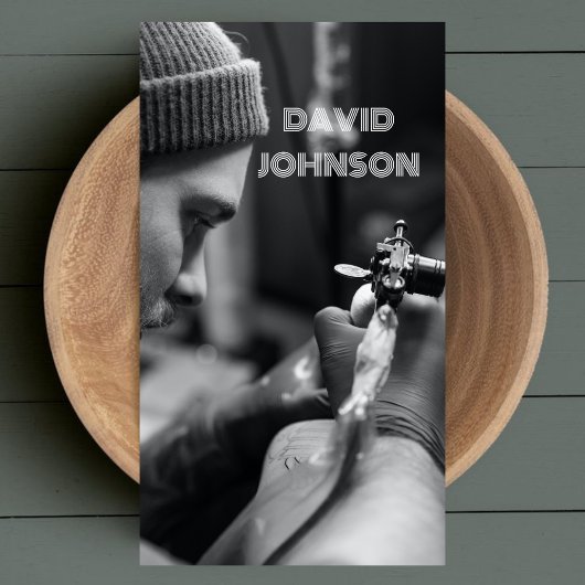 黒モダン白フォトタトゥーアーティストサロン 名刺