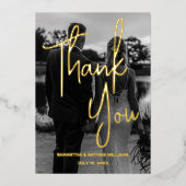 黒モダン白フォトフォイルサンキューカード 箔招待状 (正面)