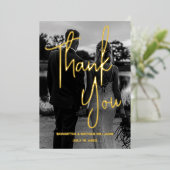 黒モダン白フォトフォイルサンキューカード 箔招待状 (立ち正面)