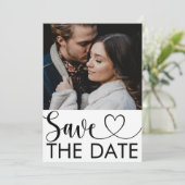 黒モダン白フォトフラット日付カードを保存 セーブザデート (スタンド正面)