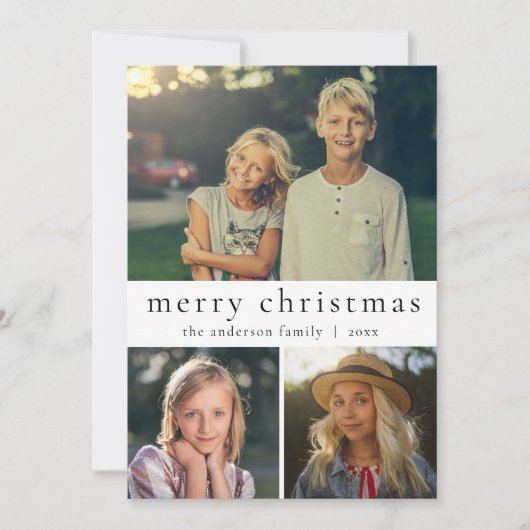 黒モダン白フォトメリー数々のクリスマス シーズンカード (正面)