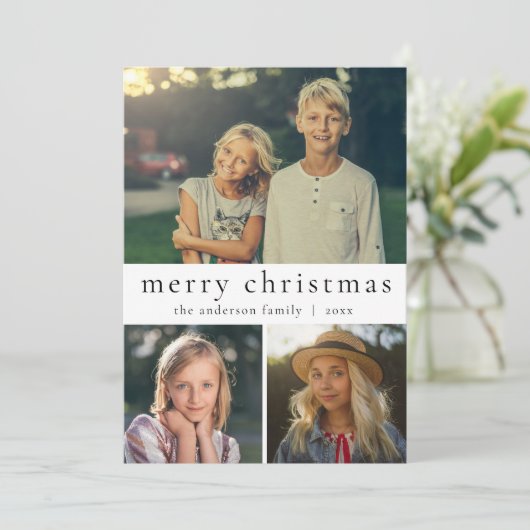 黒モダン白フォトメリー数々のクリスマス シーズンカード (スタンド正面)